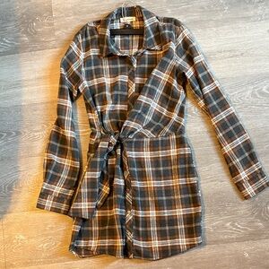 Heartloom Brown Plaid Shirt Dress